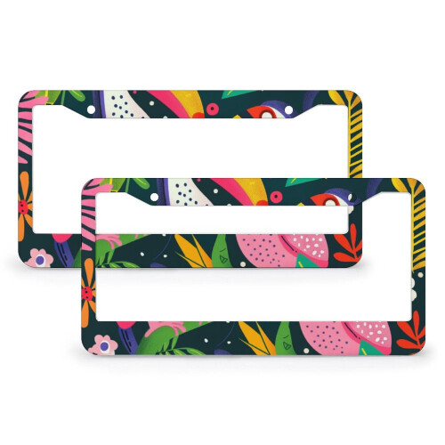 Tropical Bird License Plate Cover Metal Frame 2-Pack