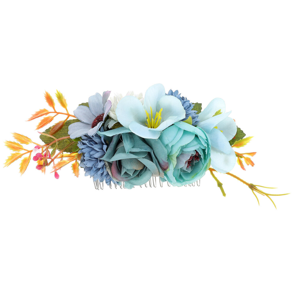 Villcase Blue Bridal Hair Comb Floral Cloth Flower Design Elegant Headpiece