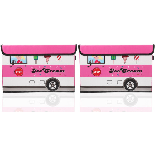 2Pcs Pink Cartoon Storage Boxes Cloth Material for Outdoor Use