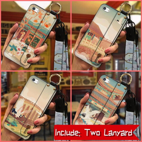 Capa para celular compatível com iPhone 5/5S/SE – À prova de choque, com suporte, alça de pulso e silicone resistente à sujeira. 1