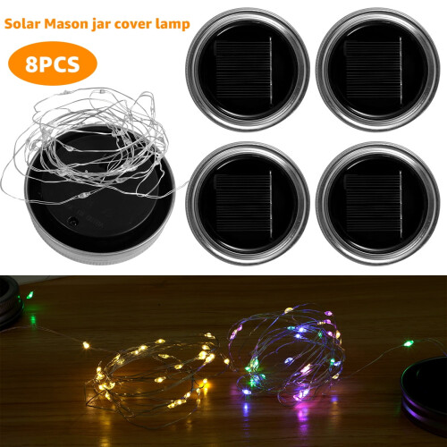 8Pcs 9.84ft Solar Jar String Lights, 30LED Mason Jar Lid Inserts, Waterproof, Auto On/Off (No Jar)