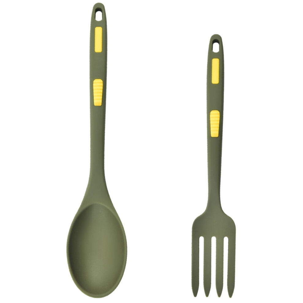 Green Silicone Fork and Spoon Set for Home Use-image-OPC-PWBVX2M-NEW