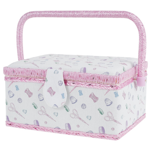 Sewing Basket with Removable Tray and Interior Pocket