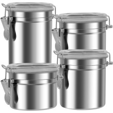 4-Pc Stainless Steel Canisters with Clear Lids & Locking Clamps – Versatile Food Storage for Coffee, Tea, Flour, Sugar