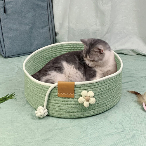 Round Cotton Rope Cat Bed Basket Medium Warm Eco-Friendly 2