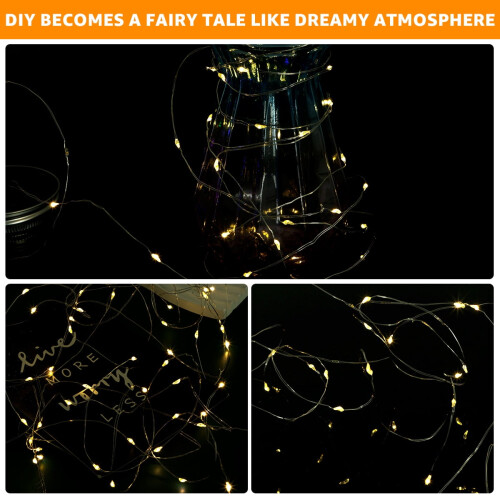 8Pcs 9.84ft Solar Jar String Lights, 30LED Mason Jar Lid Inserts, Waterproof, Auto On/Off (No Jar) 1