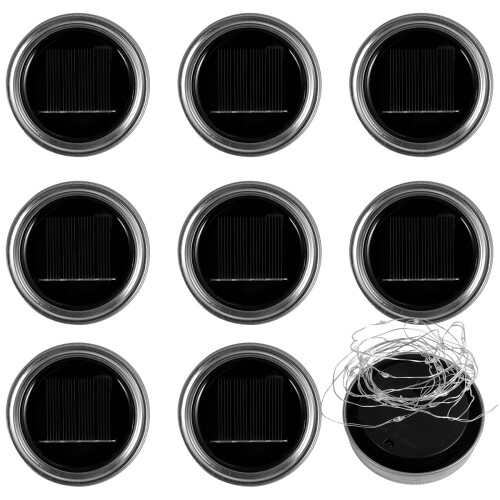 8Pcs 9.84ft Solar Jar String Lights, 30LED Mason Jar Lid Inserts, Waterproof, Auto On/Off (No Jar) 2
