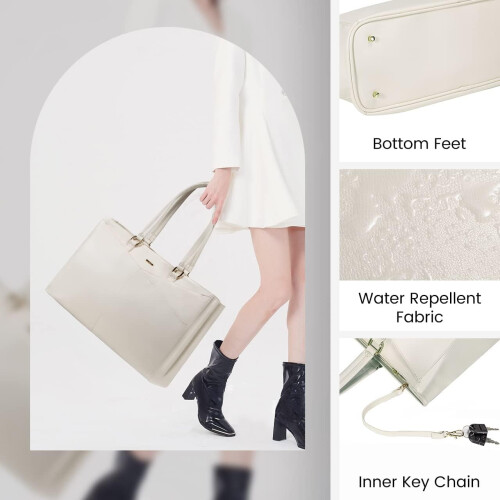 Laptoptas voor dames, 15,6 inch, waterdicht, beige 1