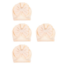 4St Newborn Turban Hoedje Beige Katoen Met Strik En Beschermend