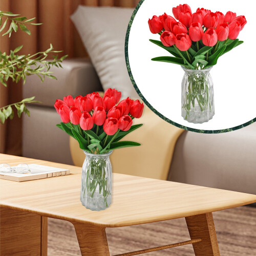Tulipani artificiali in seta con vaso di plastica, confezione da 20 pezzi 1