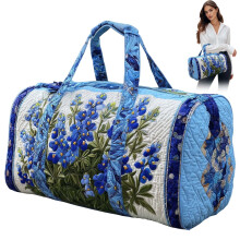 Grand sac de voyage matelassé pour femme, imprimé floral, format tonneau, idéal pour les week-ends et les vacances, avec poignée supérieure,