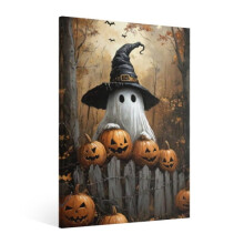 Vintage Halloween spook- en pompoenwanddecoratie op canvas – Gotische horrorposter voor woonkamer, slaapkamer of feestdecoratie (ingelijst)