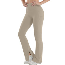 Women's High-Waisted Flare Yoga Pants with Pockets, Beige,