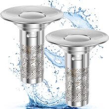 Lot de 2 crépines de vidange escamotables pour évier, acier inoxydable 304, panier filtrant amovible, compatible avec les trous de 2,8 à 3,5 cm