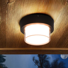 Waterdichte plafondlamp voor buiten, geschikt voor veranda, hal of balkon | Moderne zwarte ijzeren hanglamp | 17 x 17 x 9 cm | Weerbestendig