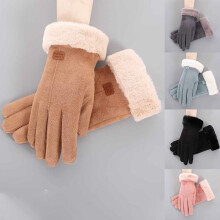Warm Gloves, Driving Gloves for Women, Gloves with Touchscreen Fingers, Thickened Velvet Suede Mouth Warm Gloves for Cycling, Hiking, Camping