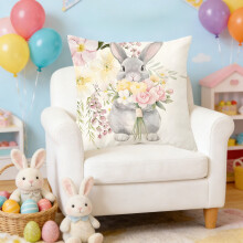 Osterkissenbezüge 45x45 cm – Frühlingshase, bunte Eier & Gänseblümchen-Design, Landhaus-Sofa-Dekoration, kompatibel mit Standardkissen