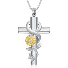 Sonnenblumen-Unendlichkeitsurne für Asche – Gedenkschmuck aus Edelstahl für Frauen, Geburtsstein-Option, inklusive Trichter und Schachtel