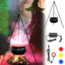 Grote heksenketel voor buiten, Halloween-decoratie met statief, LED-timerverlichting, 12-LED-vernevelaar, plastic heksenpot voor in de tuin of op de