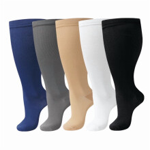 5pcs Plus Size Compression Socks for Women 15-20 mmhg Extra Wide Calf Knee High Support Socks for Circulation,4XL,Style 2
