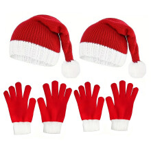 Christmas Santa Claus Hat with Gloves,Unisex Classic Holiday Christmas Hat Headwear Outfit,Red Knitted Beanie Xmas Hats