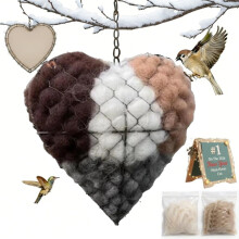Handmade Alpaca Fiber Bird Nesting Heart + 2 Bags Nest Materials – Refillable Hummingbird Nesting for Garden Art Birdhouse, Compatible with Wild