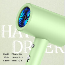 Salon Hair Dryer with Wall Holder, Blue Light & Negative Ions, Fast Drying, 360 Rotatable Stand, 110V, Emerald Green