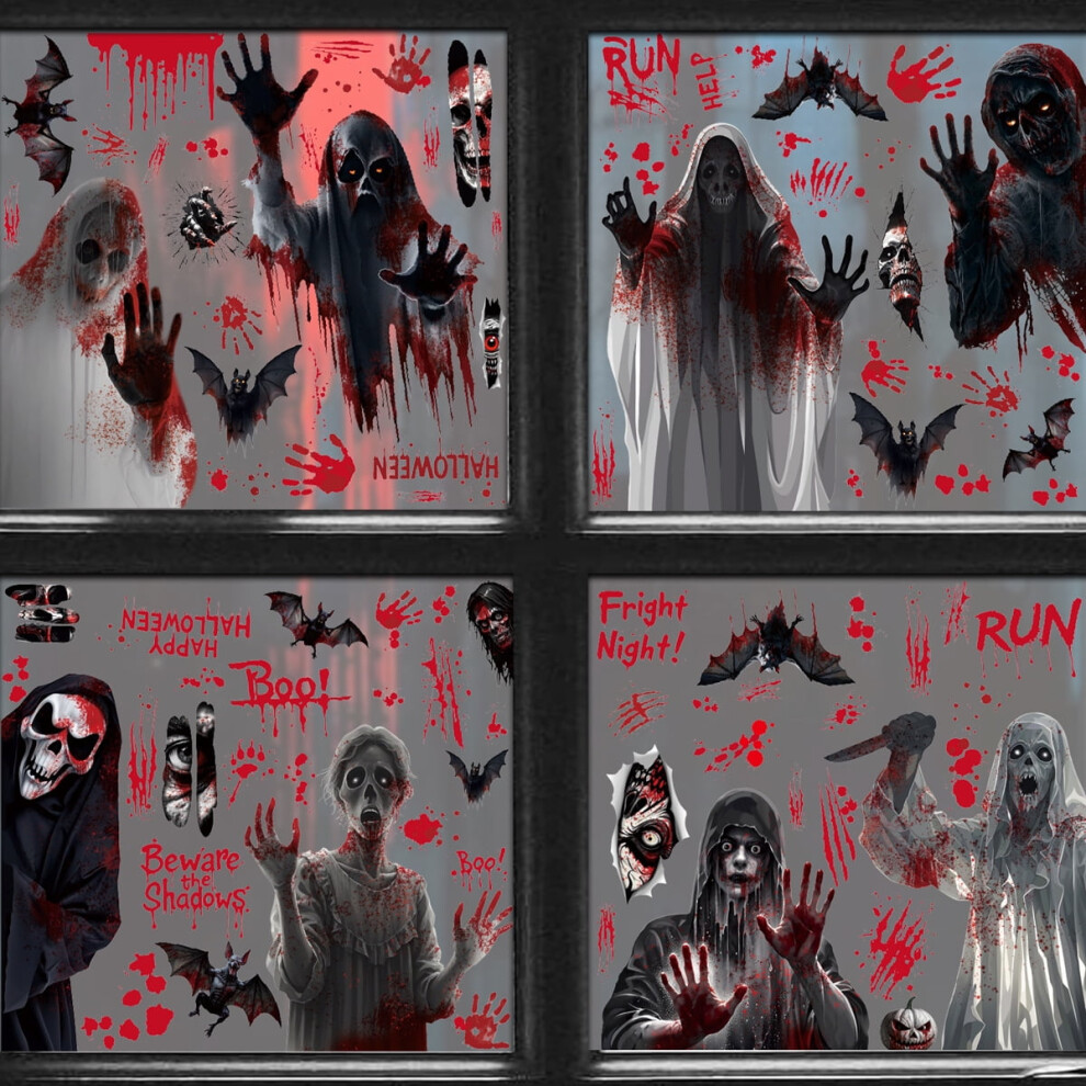 Spooky Halloween Window Clings: Bloody Ghosts, Bats, Pumpkins, Zombies Â Double-Sided Decals For Windows, Party Favors 9028731557601