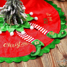 48" Elf Christmas Tree Skirt – Velvet Candy-Striped Legs, Red & Green Xmas Stand Mat for Holiday Party