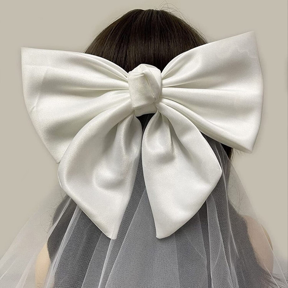 White Hair Bow for Bachelorette & Wedding â Bride, Bridesmaid Gift, Bridal Shower Decor, Compatible with All Hair Types
