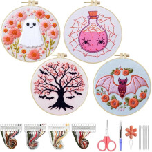 Halloween Embroidery Kit for Beginners & Adults,DIY Ghost & Gothic Cross Stitch with Hoops & Patterns