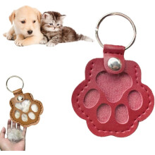 Leather Pet Memorial Keychain – Cat & Dog Hair Keepsake Keyring, Paw Charm for Bag/Purse, Compatible with All Keys