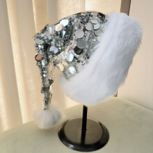 Sequin Christmas Santa Claus Hat with Faux Fur,Deluxe Holiday Sparkly Sequins Christmas Hat Headwear Accessories