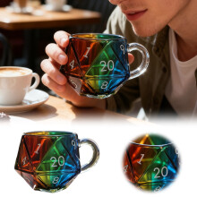 Rainbow D20 Dice Mug With Dice Set - For Game Nights, Poker, And Parties, Novelty Gift For Gamers And Christmas Or Birthday Celebrations.