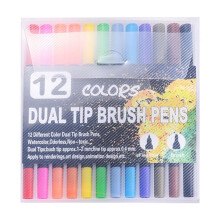 48ml Double Ended Watercolor Brush Pens Set - 12 Vibrant Colors, Washable Markers for Doodling & Outlining - Fine & Brush Tips