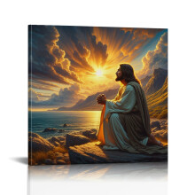 Jesus Wall Art Canvas Print – Christian Decor for Church, Prayer Room, Living Room; Wooden Framed Religious Gift (Compatible with Home Decor)