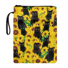 Black Cat Sunflower Book Cover with Zip, 300D Polyester