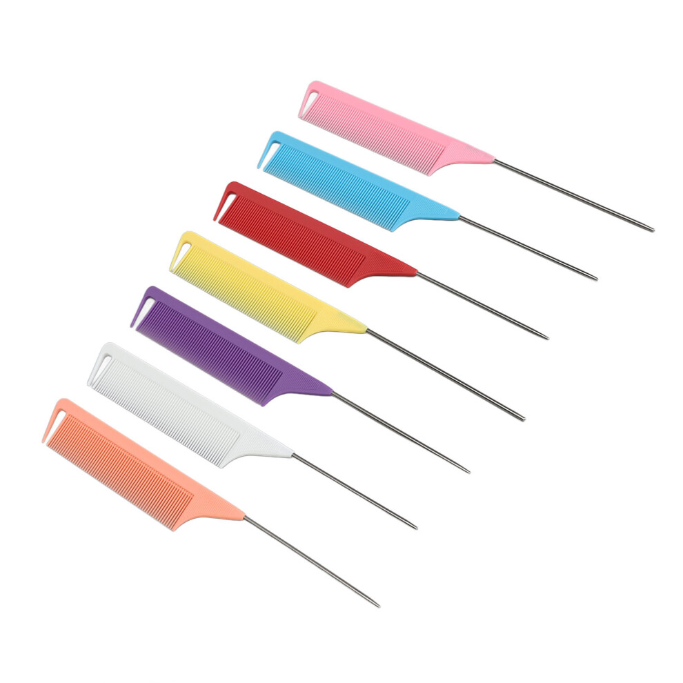 7 Colors Steel Rat Tail Comb Set, Fine Tooth, Heat Resistant, 10.2 in