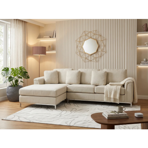 Beliani Corner Sofa 4 Seater OSLO Fabric Beige Right Hand 2