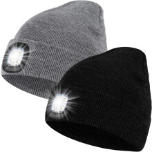 2er-Pack LED-Mützen mit Licht, USB-wiederaufladbar, gestrickte Leuchtmütze, warme Wintergeschenke für Männer und Frauen, ideal zum Wandern und
