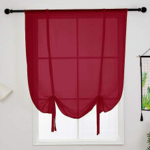 Solid Color Sheer Voile Curtains, Light Filtering, Tie-Up Balloon Drapes for Small Windows – 1 Panel (39"x47", Wine Red)
