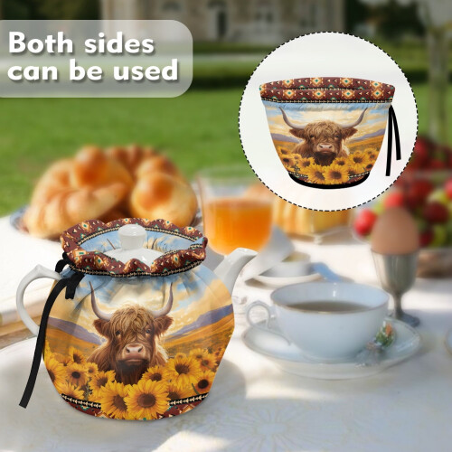 Τσάι Ηλίανθου Highland Cow Cow Cosy για Τσαγιέρα – Μονωμένο, Ελαστικό & Κορδόνι, Αζτέκικο 1
