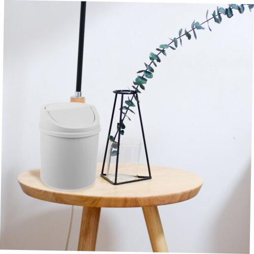 Plastic Small Trash Can with Swing Lid for Desktop Organization in Grey 2
