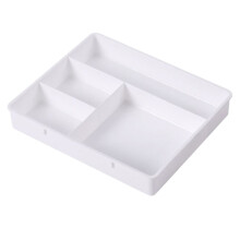 4-Compartment Desk Drawer Organizer Tray – White, 7.9"x5.9"x1.2", for Office, Makeup & Accessories – Fits Drawers & Desktops