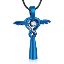 Kreuzförmige Erinnerungskette für Asche, hohler Urnenanhänger, kompatibel mit Infinity Wings