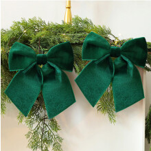 10 Zoll große, vorgebundene Samt-Weihnachtsschleifen für Kränze und Baumspitzen – Vintage-Beflockung, kompatibel mit Standardkränzen