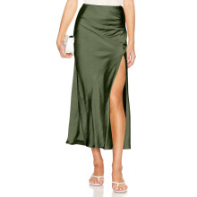 Dames zomerrokje voor casual gebruik met knoopsluiting aan de voorkant en splitzakken, lichtgewicht, zacht, effen kleur, modieus en comfortabel voor