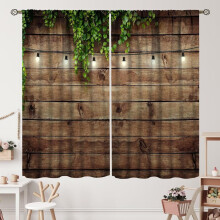 Rideaux rustiques style porte de grange, bleu-gris, imitation planches de bois, à œillets, 2 panneaux 107 x 213 cm, compatibles avec un décor en