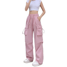 Sportliche Damen-Cargohose mit hohem Bund, 6 Taschen und Kordelzug im Bund – Geeignet für Wandern, Klettern, Camping und Arbeit – Pink L