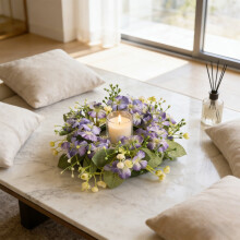 Kerzenring für Tischdekorationen, kleiner künstlicher Blumenkranz, floraler Kerzenkranz für Säulen, Frühlings-, Sommer-, Valentinstags- und